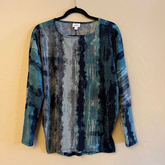 LuLaRoe Teal Print Dolman Sleeve Top - Picture 9 of 13